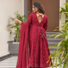 Hirva Maroon Colour Cotton Anarkali Suit Set