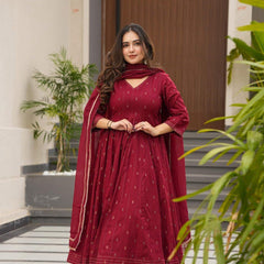 Hirva Maroon Colour Cotton Anarkali Suit Set
