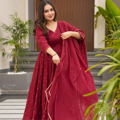 Hirva Maroon Colour Cotton Anarkali Suit Set