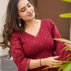 Hirva Maroon Colour Cotton Anarkali Suit Set