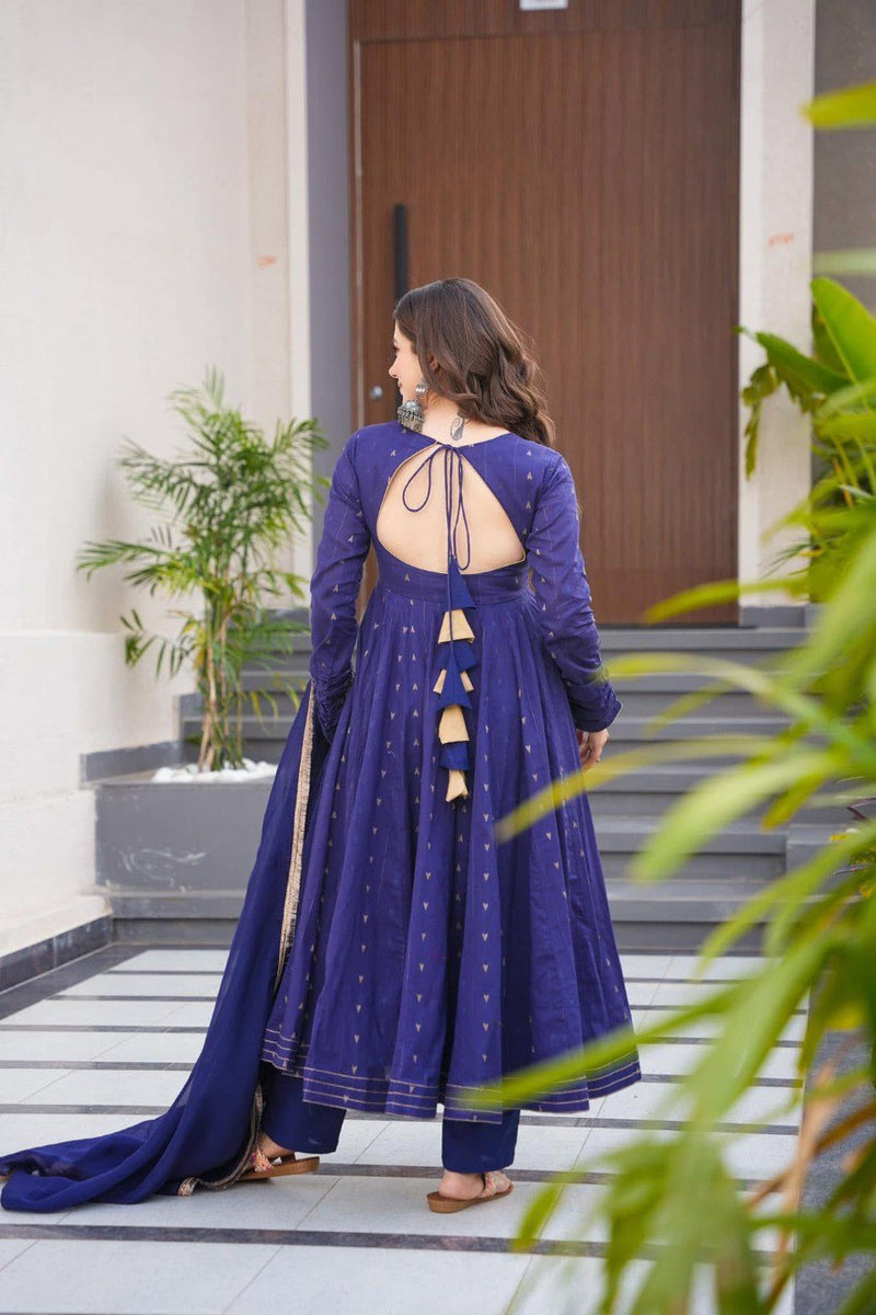 Hirva Blue Colour Cotton Anarkali Suit Set