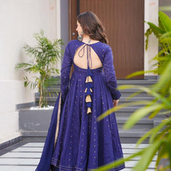 Hirva Blue Colour Cotton Anarkali Suit Set