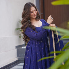 Hirva Blue Colour Cotton Anarkali Suit Set