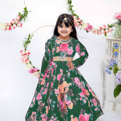 Presenting New Designer Heavy Fox Georgette Gownn With Digital Print Work Ready To Wear Collection OC-142-GREEN