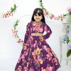 Presenting New Designer Heavy Fox Georgette Gownn With Digital Print Work Ready To Wear Collection OC-143-Violet