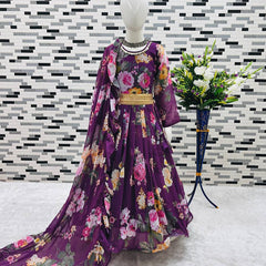 Presenting New Designer Heavy Fox Georgette Gownn With Digital Print Work Ready To Wear Collection OC-143-Violet