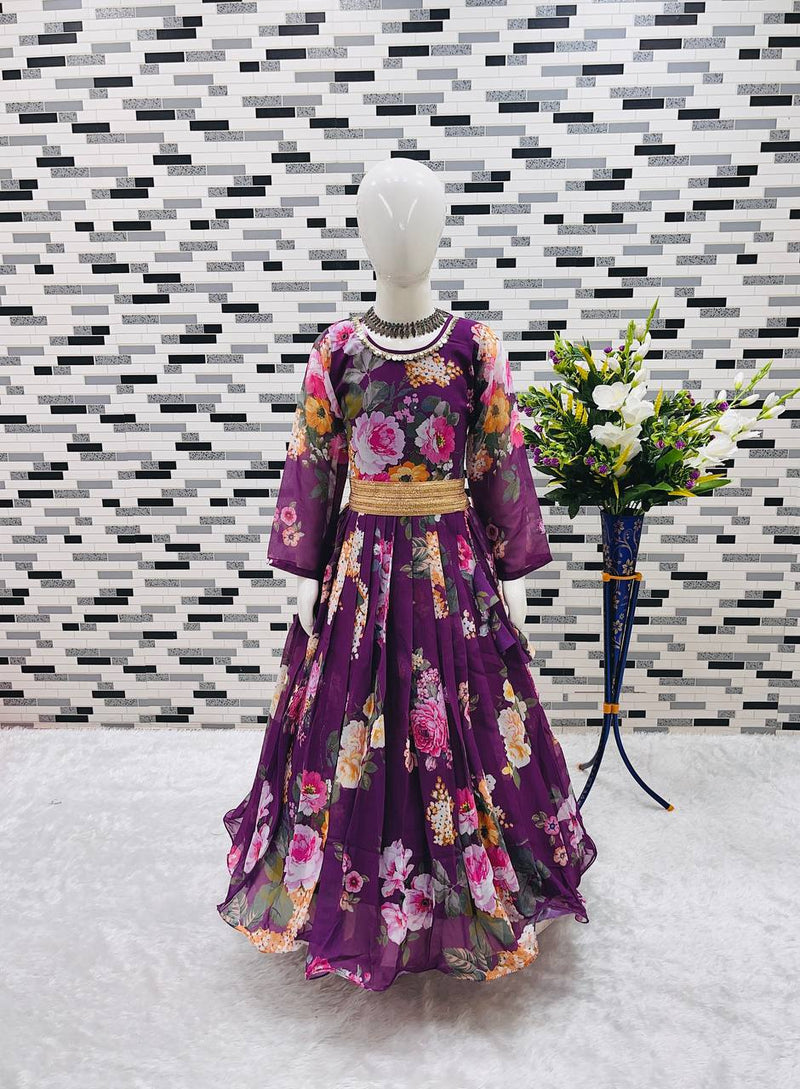 Presenting New Designer Heavy Fox Georgette Gownn With Digital Print Work Ready To Wear Collection OC-143-Violet