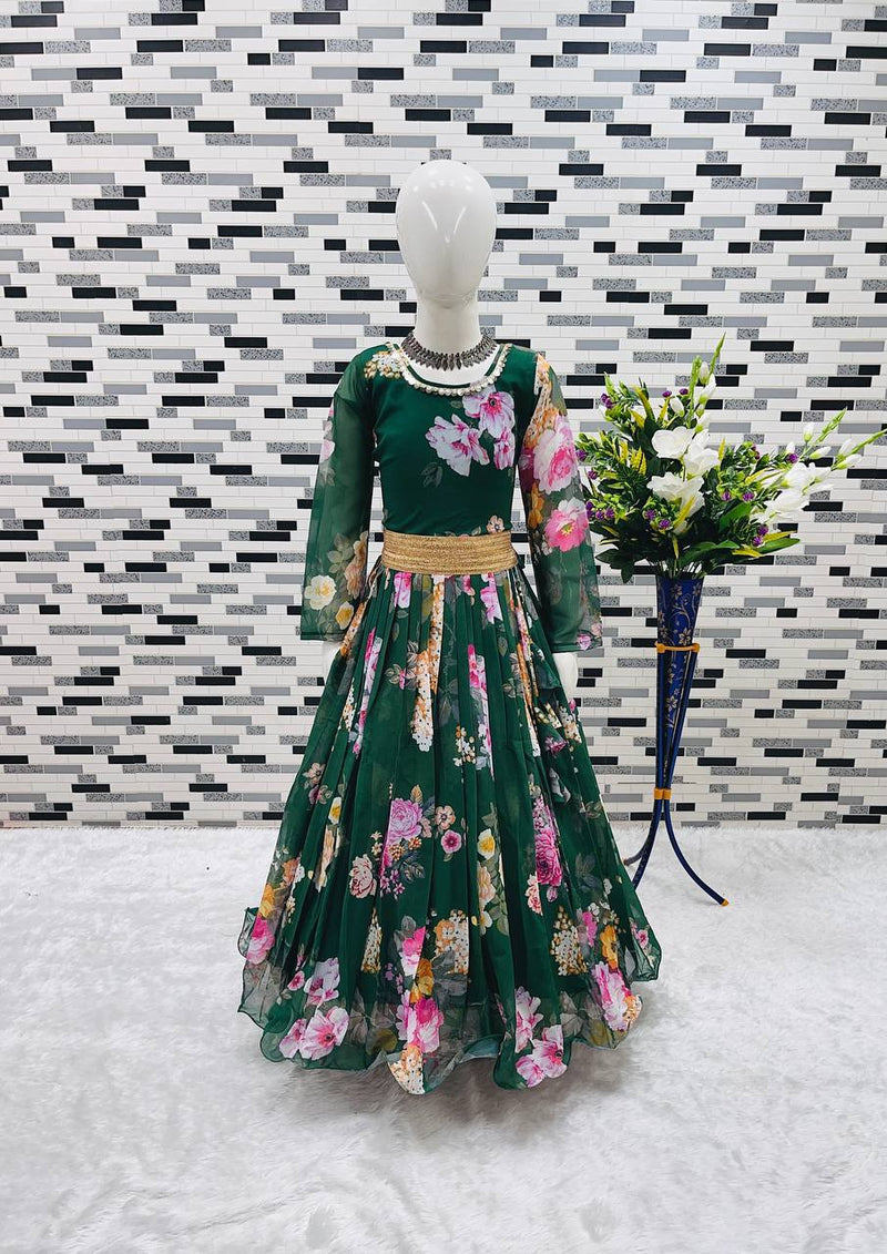 Presenting New Designer Heavy Fox Georgette Gownn With Digital Print Work Ready To Wear Collection OC-142-GREEN