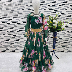 Presenting New Designer Heavy Fox Georgette Gownn With Digital Print Work Ready To Wear Collection OC-142-GREEN