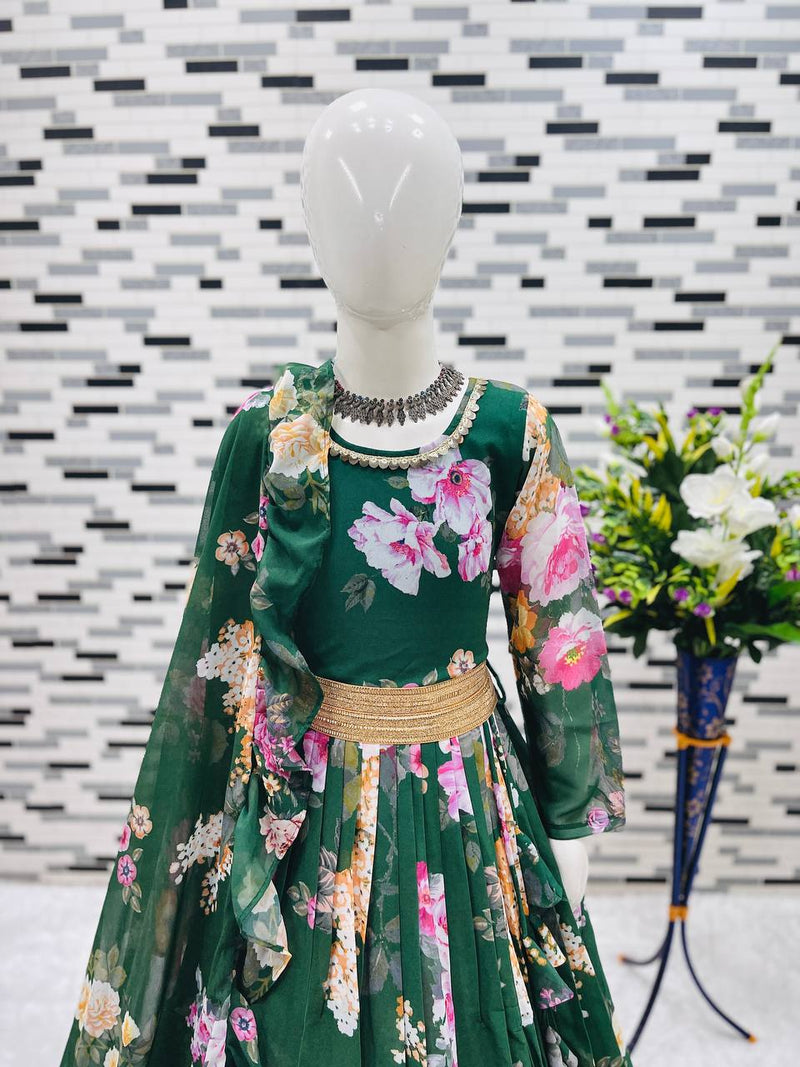 Presenting New Designer Heavy Fox Georgette Gownn With Digital Print Work Ready To Wear Collection OC-142-GREEN