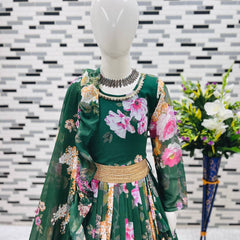 Presenting New Designer Heavy Fox Georgette Gownn With Digital Print Work Ready To Wear Collection OC-142-GREEN