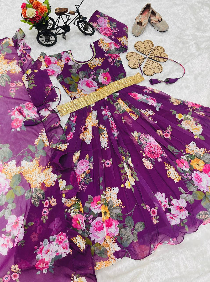 Presenting New Designer Heavy Fox Georgette Gownn With Digital Print Work Ready To Wear Collection OC-143-Violet