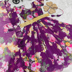 Presenting New Designer Heavy Fox Georgette Gownn With Digital Print Work Ready To Wear Collection OC-143-Violet