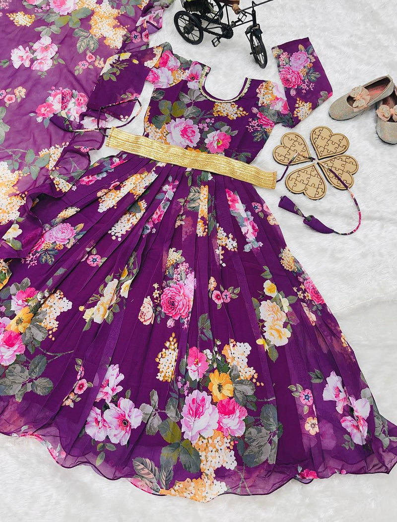 Presenting New Designer Heavy Fox Georgette Gownn With Digital Print Work Ready To Wear Collection OC-143-Violet