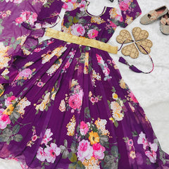 Presenting New Designer Heavy Fox Georgette Gownn With Digital Print Work Ready To Wear Collection OC-143-Violet