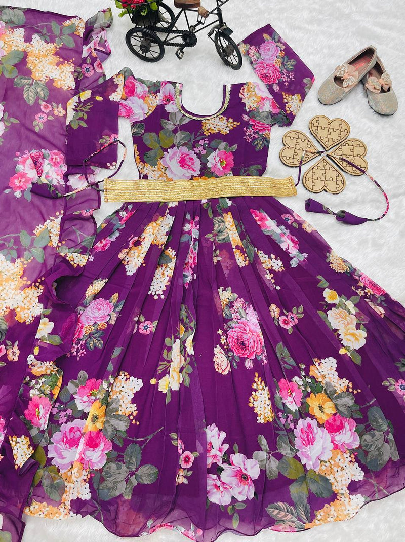 Presenting New Designer Heavy Fox Georgette Gownn With Digital Print Work Ready To Wear Collection OC-143-Violet