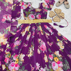 Presenting New Designer Heavy Fox Georgette Gownn With Digital Print Work Ready To Wear Collection OC-143-Violet