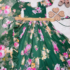 Presenting New Designer Heavy Fox Georgette Gownn With Digital Print Work Ready To Wear Collection OC-142-GREEN