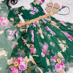 Presenting New Designer Heavy Fox Georgette Gownn With Digital Print Work Ready To Wear Collection OC-142-GREEN