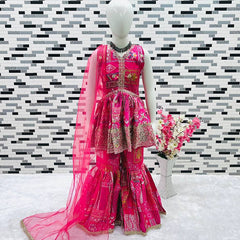 New Designer Heavy Japan Satin Embroidery Work Topp And Shararaa OC-163