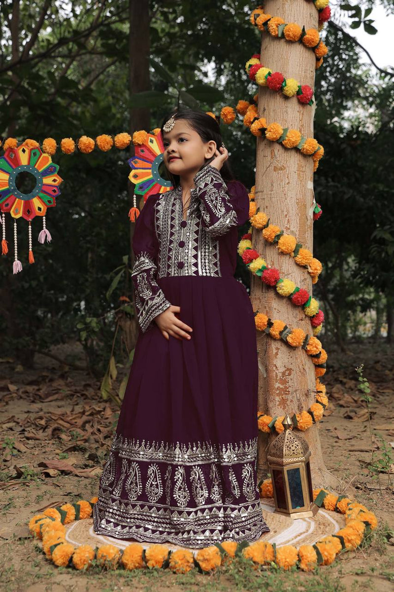 Launching New Collection Beautiful Kids Gownn Set OC-196-DARK BROWN