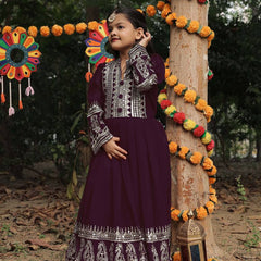 Launching New Collection Beautiful Kids Gownn Set OC-196-DARK BROWN