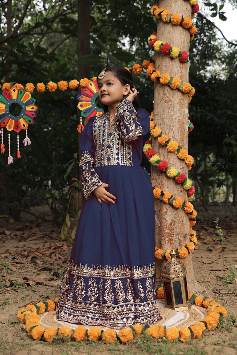 Launching New Collection Beautiful Kids Gownn Set OC-196-NEVY BLUE