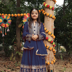 Launching New Collection Beautiful Kids Gownn Set OC-196-NEVY BLUE