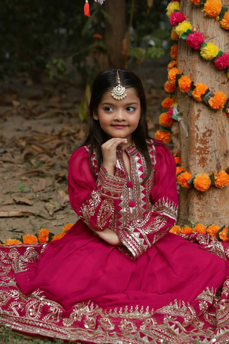 Launching New Collection Beautiful Kids Gownn Set OC-196-SCARLET