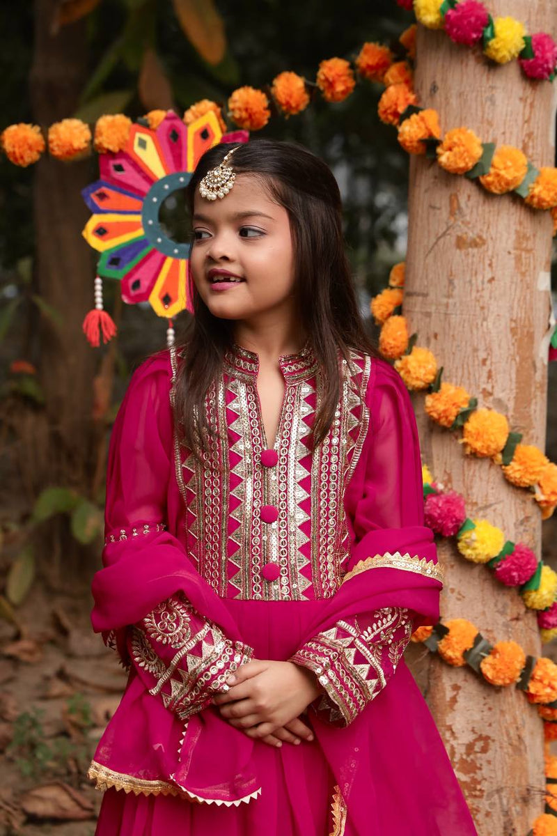 Launching New Collection Beautiful Kids Gownn Set OC-196-SCARLET