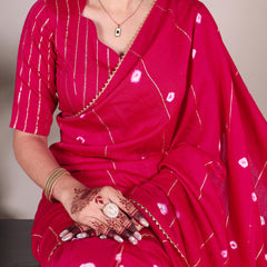 Pink Color Sequins With Zari Line Viscose Chanderi Saree