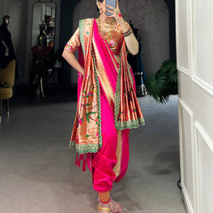 Pink Color Zari Weaving Work With Jacquard Silk (Paithani) Maharashtrian Bride Saree