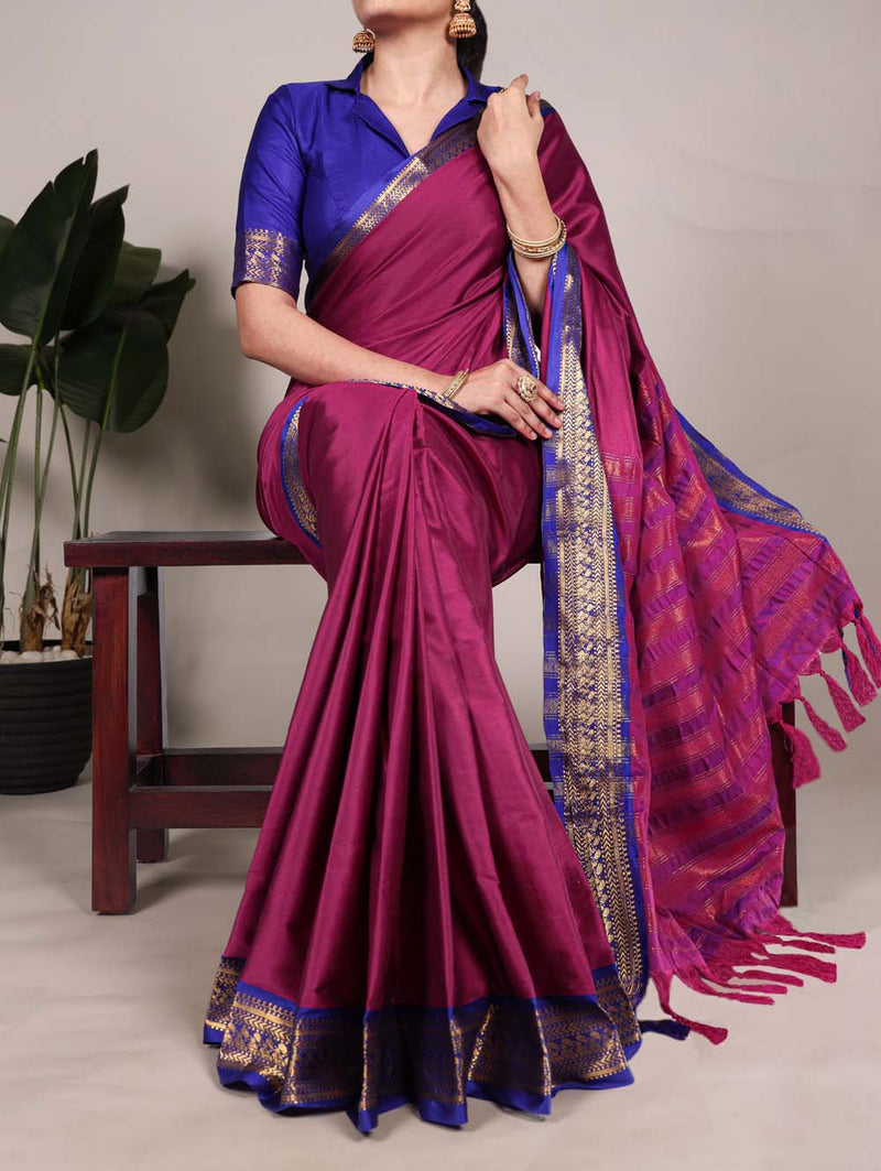 Pink Color Zari Weaving Work Aura Silk Saree