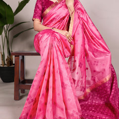 Pink Color Jacquard Silk Patola Print With Zari Weaving Work Saree