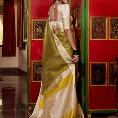 Green Color Zari Weaving Work Jacquard Chex South Saree