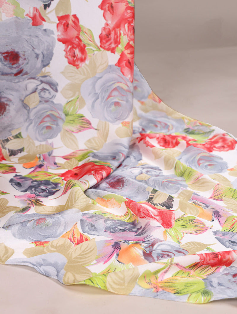 Grey Color Floral Printed Dull Satin Silk Saree