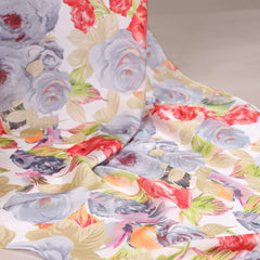 Grey Color Floral Printed Dull Satin Silk Saree