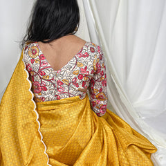 Yellow Color Arca Work Gadhawal Chex Women Wear Saree