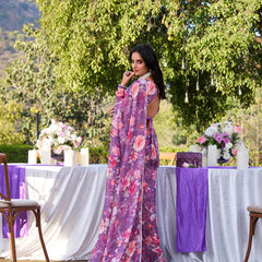 Onion Color Printed With Peral Lace Border Weightless Marbal