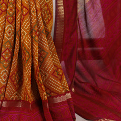 Mustard Color Bandhej Print With Zari Weaving Work Viscose Chanderi Saree