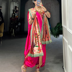 Pink Color Zari Weaving Work With Jacquard Silk (Paithani) Maharashtrian Bride Saree