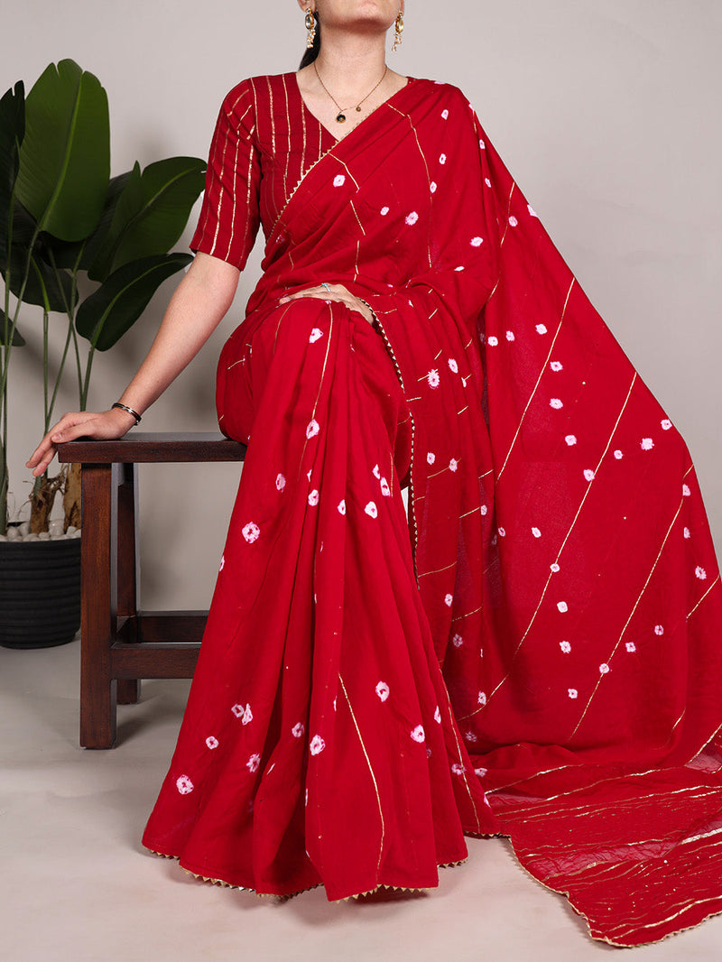 Red Color Sequins With Zari Line Viscose Chanderi Saree