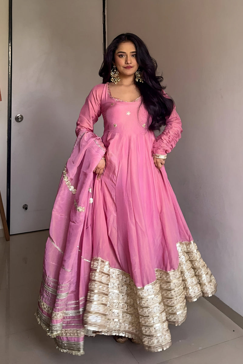 Prisha Pink Vichitra Silk Anarkali Suit Set