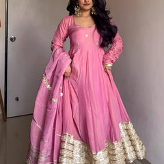 Prisha Pink Vichitra Silk Anarkali Suit Set