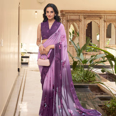 Lavender Color Floral Printed With Weightless Marbal saree