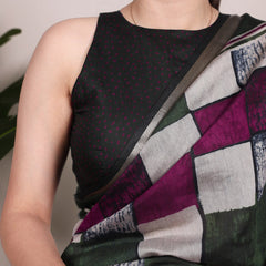 Green Color Printed With Temple Border Polyester Viscose Chanderi Saree