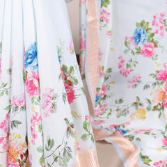 Sky Blue Color Printed Tussar Silk With Viscose Border Saree