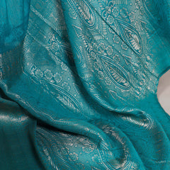 Firozi Color Self Printed With Zari Weaving Work Chinon Saree