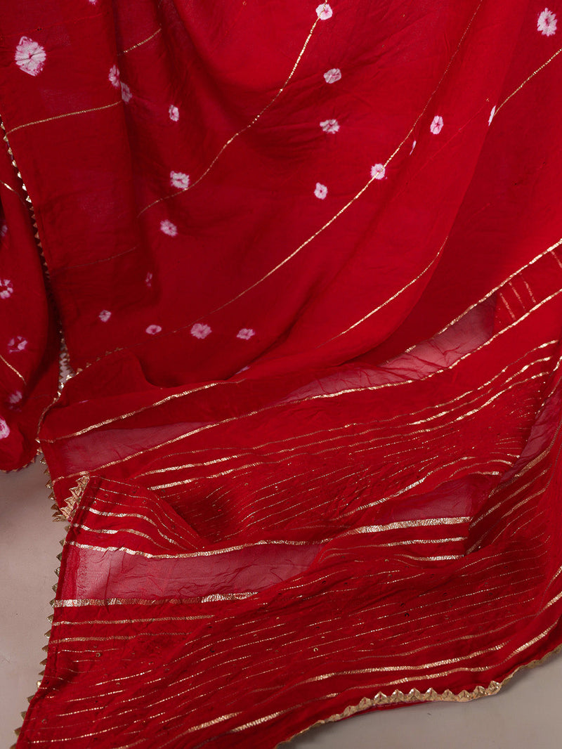 Red Color Sequins With Zari Line Viscose Chanderi Saree