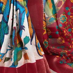 Off White Color Printed With Zari Weaving Work Tussar Silk Saree